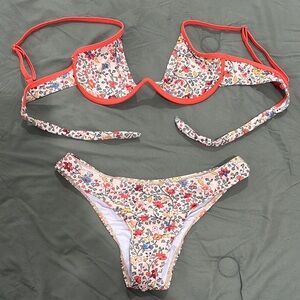 Floral Bikini Set with Orange Trim